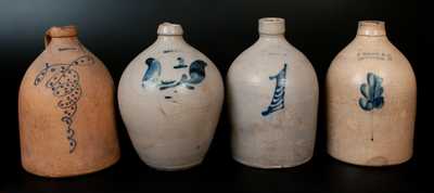 Lot of Four: Stoneware Jugs by DARROW, WEST TROY POTTERY, S. HART, and E. NORTON & CO. / BENNINGTON