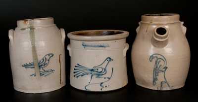 Lot of Three: WHITES UTICA Bird-Decorated Stoneware