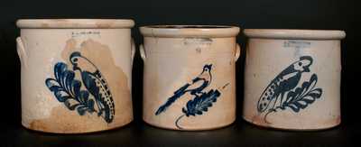 Lot of Three: NORTON Stoneware Crocks with Bird Decoration