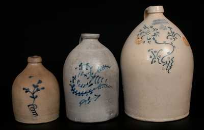 Lot of Three: HART Stoneware Jugs w/ Slip-Trailed Decoration from FULTON and OGDENSBURGH