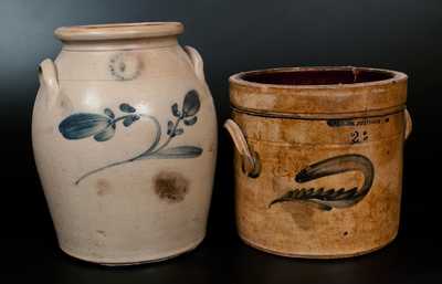 Lot of Two: N. CLARK JR. / ATHENS Stoneware Crocks with Floral Decoration