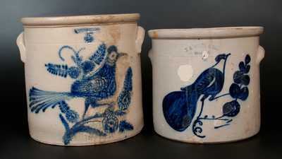 Lot of Two: Bird Decorated Stoneware Crocks by the White Family, Utica