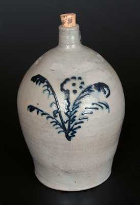 Extremely Rare Baltimore Stoneware Jug with Slip-Trailed Floral Decoration, c1820-1825