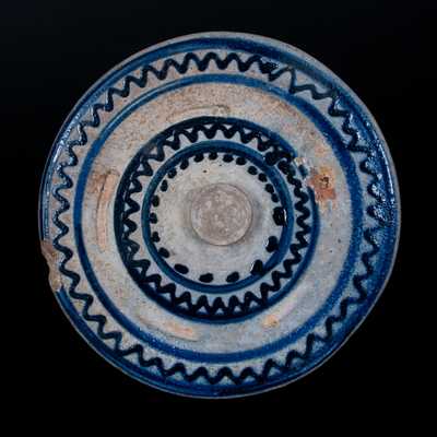 Unusual Baltimore Stoneware Lid w/ Elaborate Slip-Trailed Decoration, circa 1840