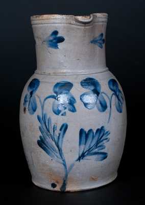 P. HERRMANN / BALTIMORE Stoneware Pitcher w/ Cobalt Floral Decoration