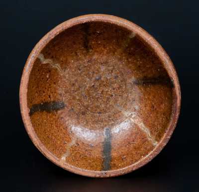 Scarce Diminutive Redware Bowl with Yellow and Brown Striped Decoration