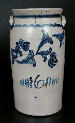 Excellent 6 Gal. Western PA Stoneware Churn with Bold Cobalt Floral Decoration