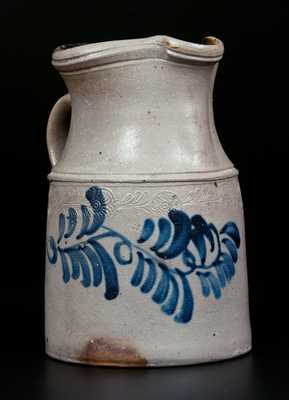 Extremely Rare Stoneware Pitcher w/ Coggled and Brushed Decoration att. Thompson Pottery, Morgantown, WV