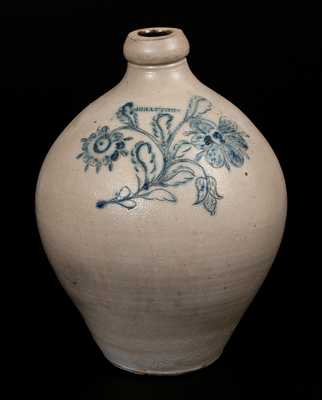Very Rare G. BRAYTON, Utica, NY Ovoid Stoneware Jug w/ Ornate Incised Floral Decoration