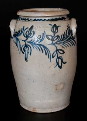 Fine B. C. MILBURN / ALEXA., Alexandria, VA Stoneware Jar w/ Slip-Trailed Floral Decoration