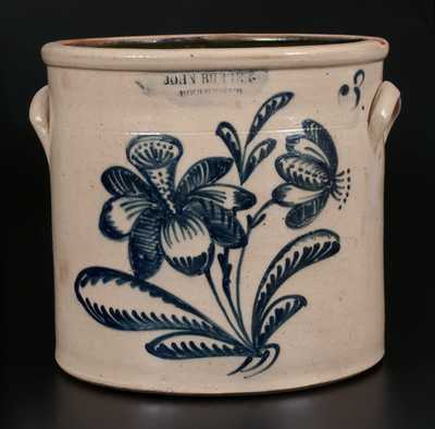 JOHN BURGER / ROCHESTER Stoneware Crock w/ Elaborate Slip-Trailed Floral Decoration