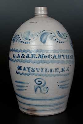 Rare Stoneware Jug Stenciled G.A. & J.E. McCARTHEY / MAYSVILLE, KY w/ Profuse Cobalt Decoration, Greensboro, PA, origin