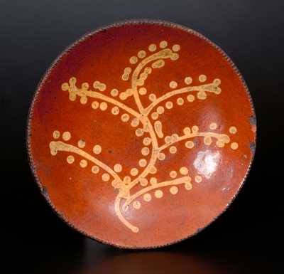 Redware Charger with Yellow Slip Tree-of-Life Decoration