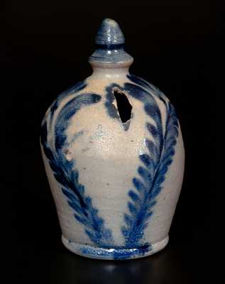 Rare Stoneware Bank with Profuse Cobalt Floral Decoration, Richard Remmey, circa 1870