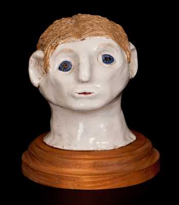 Bristol-Slip-Glazed Stoneware Folk Art Head, Ohio origin, c1900