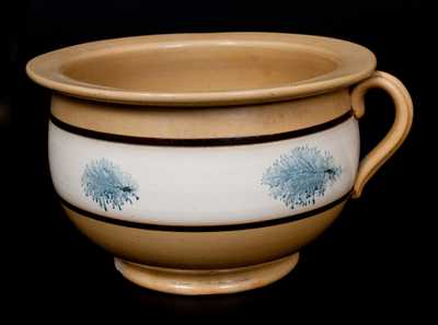 Mocha Yellowware Chamberpot with Cobalt Seaweed Decoration, 19th century