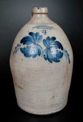 COWDEN & WILCOX / HARRISBURG, PA Stoneware Jug w/ Cobalt Floral Design