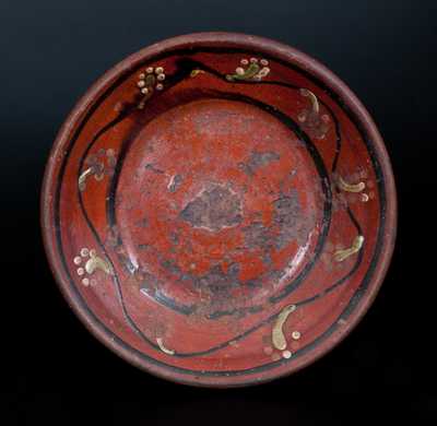 Redware Dish w. Three-Color Slip Decoration, American, possibly North Carolina, early 19th century
