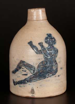 Half-Gallon Stoneware Jug with Detailed Bathing Beauty Decoration