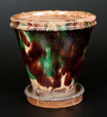 Shenandoah Valley Multi-Glazed Redware Flowerpot, S. Bell & Son or J. Eberly & Co.