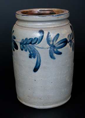 One-Gallon Stoneware Jar with Cobalt Floral Decoration, Remmey, Philadelphia, PA
