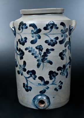 Scarce Henry H. Remmey, Philadelphia, PA Three-Gallon Stoneware Water Cooler w/ Elaborate Cobalt Floral Decoration