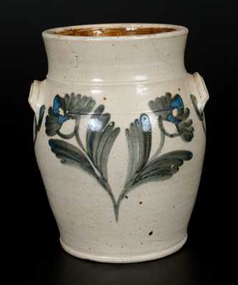 One-Gallon Philadelphia Stoneware Jar with Cobalt Floral Decoration