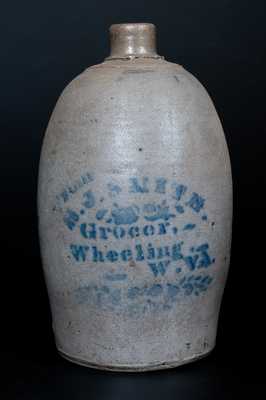 One-Gallon Wheeling, WV Stoneware Advertising Jug, Western PA origin, c1875