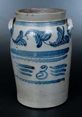 Three-Gallon Stoneware Churn with Freehand Cobalt Decoration, Western PA origin, circa 1865