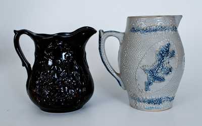 Two Molded Stoneware Pitchers, American, late 19th century