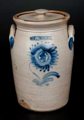 Rare WM. MOYER, Harrisburg, PA Stoneware Jar w/ Cobalt Sunflower