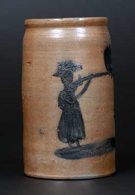 Very Rare Morgantown, WV Stoneware Canning Jar with Woman Firing Rifle