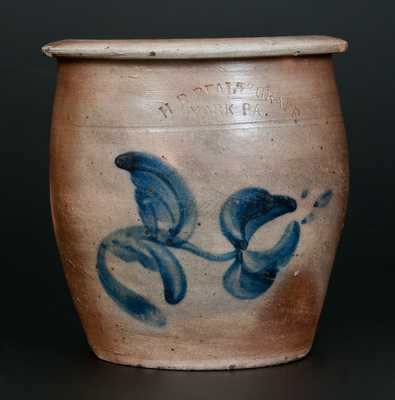 1/2 Gal. H. B. PFALTZGRAFF / YORK, PA Stoneware Cream Jar with Cobalt Floral Decoration