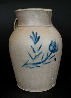 1 1/2 Gal. Stoneware Pitcher with Unusual Cobalt Floral Decoration, possibly Ohio River Valley