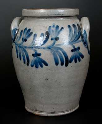 1 1/2 Gal. Ovoid Stoneware Jar w/ Cobalt Floral Decoration att. Henry Remmey, Philadelphia, PA