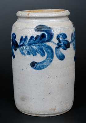 1 Gal.  Remmey, Philadelphia Stoneware Jar with Cobalt Floral Decoration