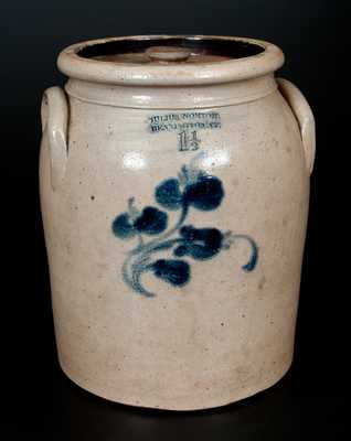 JULIUS NORTON / BENNINGTON, VT Stoneware Lidded Jar w/ Cobalt Floral Decoration