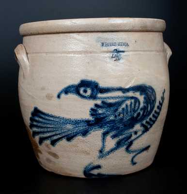 4 Gal. WHITES UTICA Stoneware Jar with Large Slip-Trailed Bird Decoration