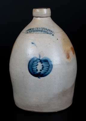 Scarce COWDEN & WILCOX / HARRISBURG, PA Stoneware Jug with Apple Decoration