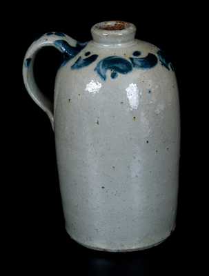 Unusual JOHN BELL / WAYNESBORO Celadon-Glazed Redware Jug w/ Cobalt Decoration