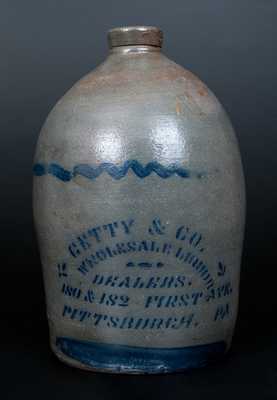 GETTY & CO. / PITTSBURGH, PA Stenciled Stoneware Liquor Advertising Jug