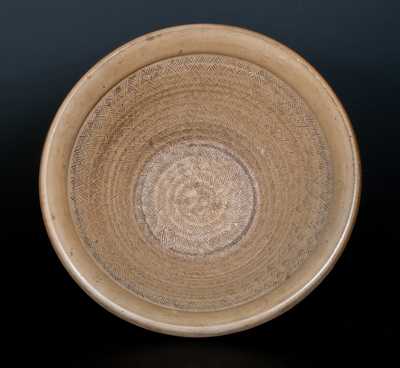 Unusual Stoneware Bowl with Tooled Interior and Impressed 