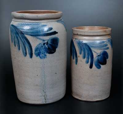 Lot of Two: Stoneware Jars with Hanging Floral Decoration, Baltimore, circa 1860