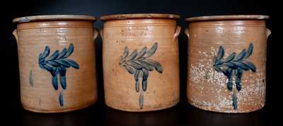 Lot of Three: The P. S. CO. / YORK, PA (Pfaltzgraff Pottery) 5 Gal. Stoneware Crocks w/ Nearly-Identical Decorations