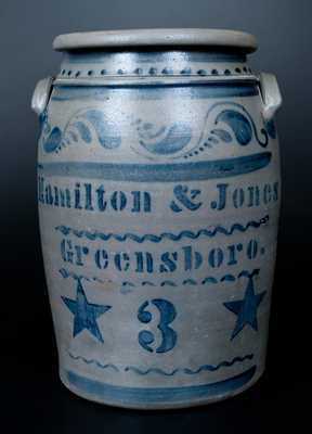 HAMILTON & JONES / GREENSBORO 3 Gal. Stoneware Crock with Large Stenciled Stars