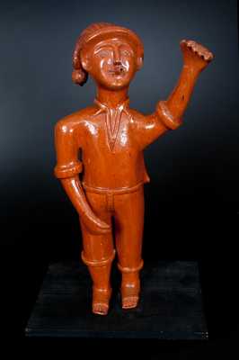 Very Rare Extremely Large Detailed Redware Figure of a Man