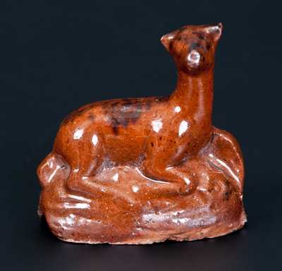 Very Unusual Small Molded Redware Deer w/ John Bell, Waynesboro, PA, Family History