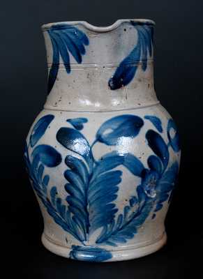 Very Fine Stoneware Pitcher with Cobalt Floral Decoration att. Richard Remmey, Philadelphia, PA