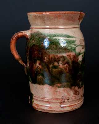 Multi-Glazed Redware Tankard Pitcher, Strasburg, VA, circa 1890