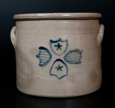 Rare 1 Gal. Stoneware Crock w/ Patriotic Shields att. W. A. MacQuoid, New York City